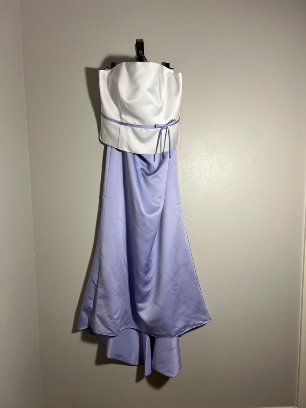 Alfred Angelo Strapless Satin Gown in White and Lavender